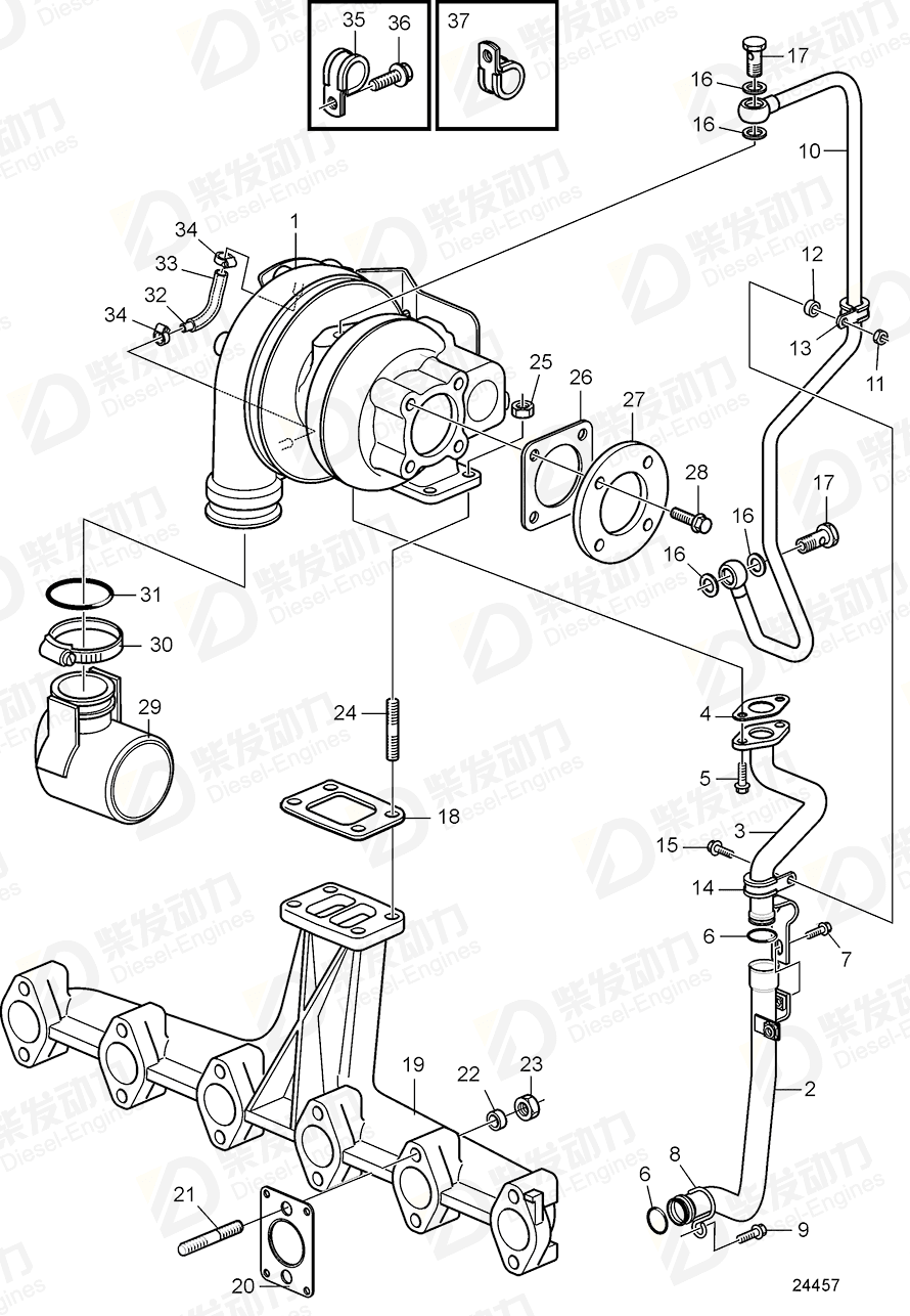 VOLVO Oil feed pipe 22349987 Drawing